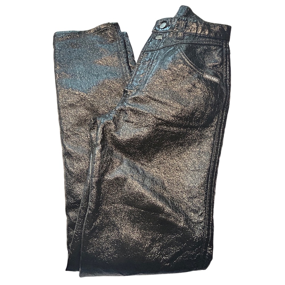 Rockies Leather Pants Women Size28 LONG Black Metallic High Rise Western Vintage